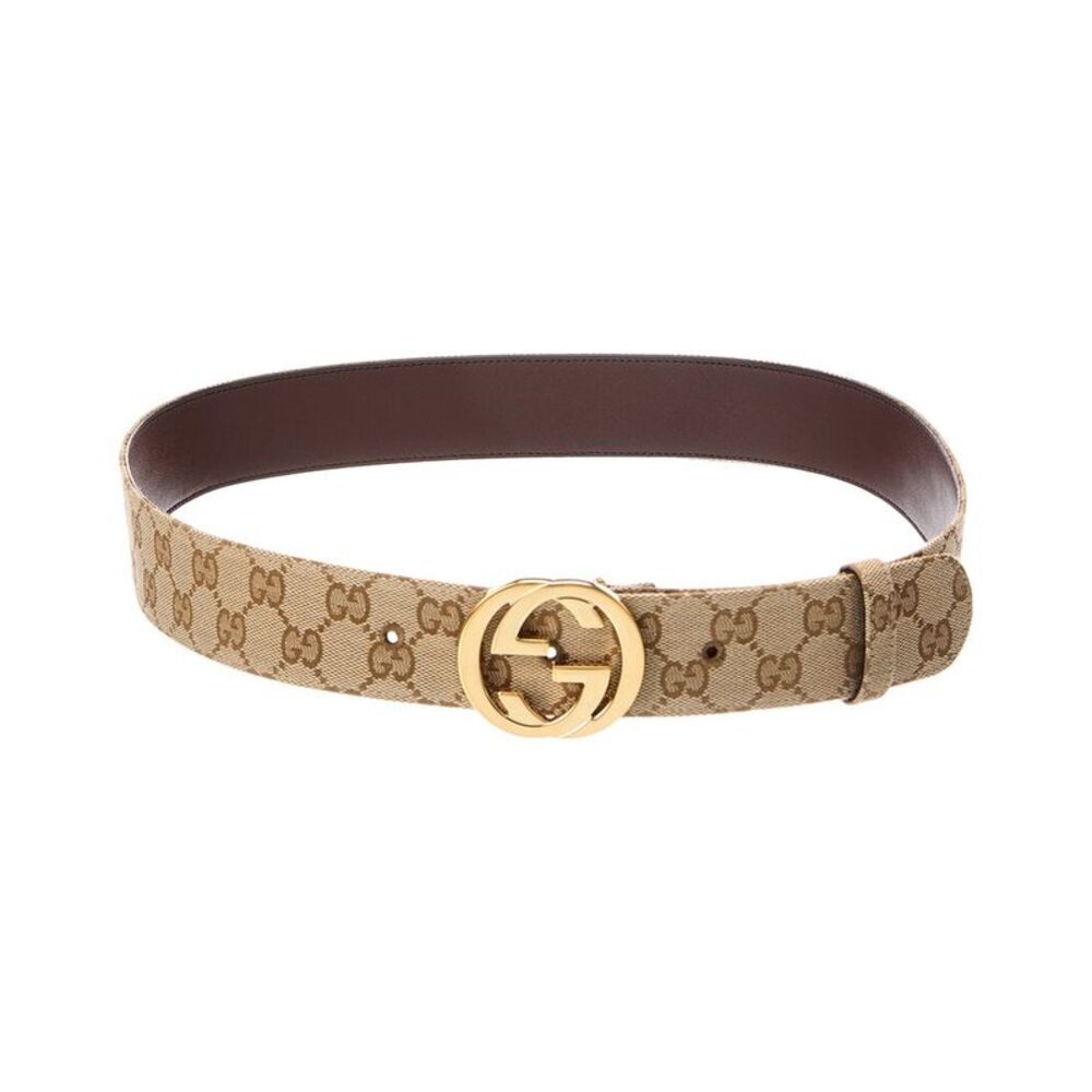 Gucci Canvas & Leather Belt, Beige